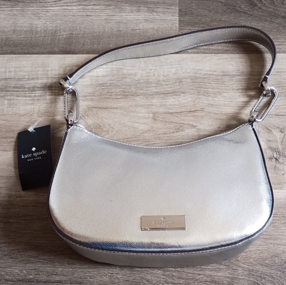 NWT Kate Spade New York Nina Metallic Silver Rhinestone Accent Shoulder Bag
